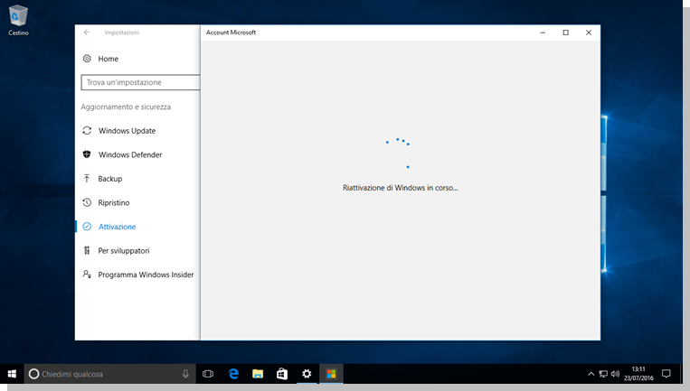 Windows 10 - Operazione di riattivazione