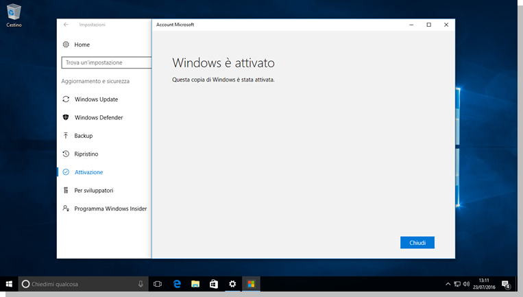 Windows 10 - Conferma riattivazione