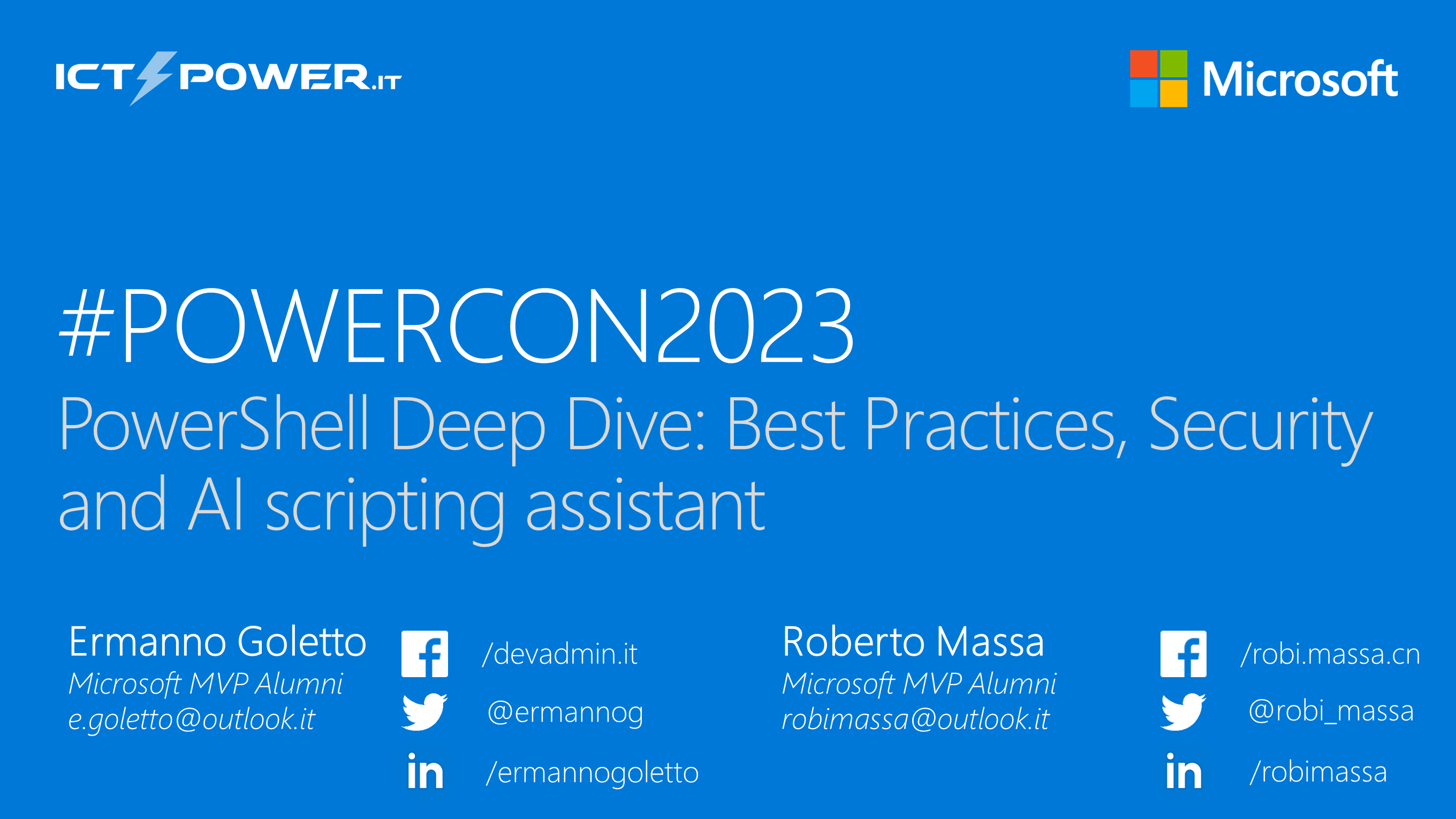 Ermanno Goletto e Roberto Massa – PowerShell Deep Dive: Best Practices, Security and AI scripting assistant