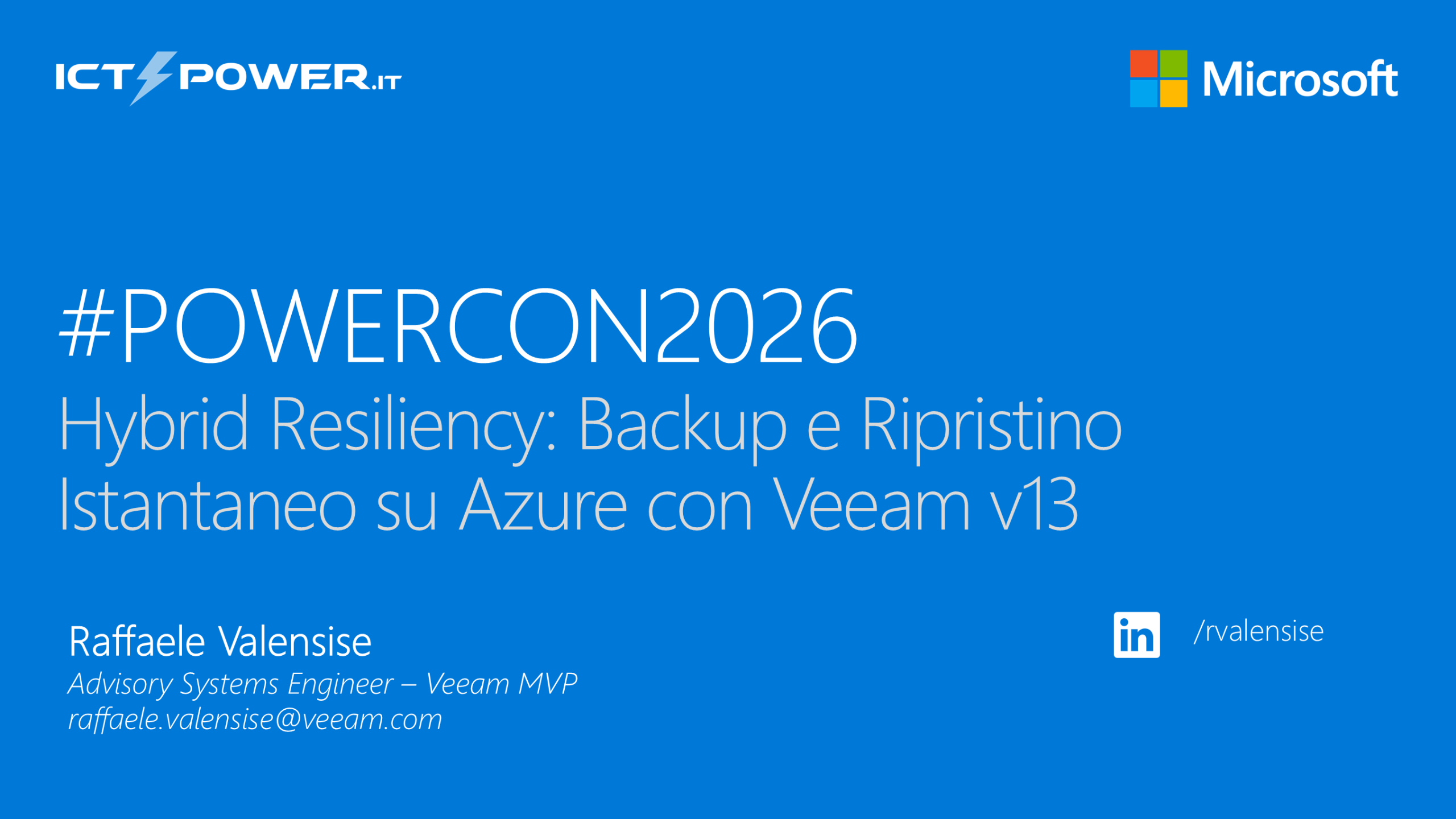 Hybrid resiliency: backup e ripristino istantaneo su Azure con Veeam v13 – Raffaele Valensise